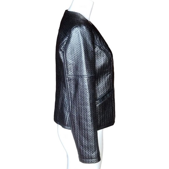 KUT From The Kloth Jacket Womens Medium Black Faux Leather Herringbone Fitted - Picture 6 of 10